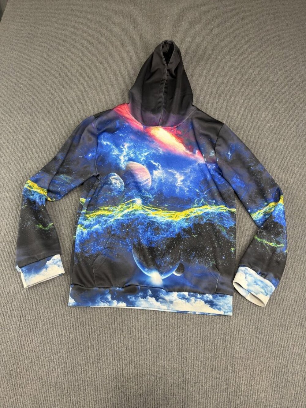 Galaxy Print Hooded Sweatshirt Kangaroo Pocket Cosmic Design 2XL Boys